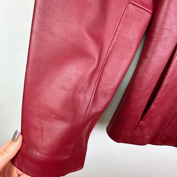 Siena Vintage 90's Red Leather Blazer Button Front Collared Lined Jacket Retro 4 - Picture 16 of 16